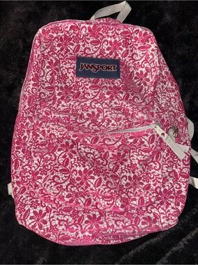 jansport agave women's backpack grey pink Unisex Big Student Diamond Plumeria – Featuring a 15 padded laptop sleeve Jansport Backpack – Grey Floral